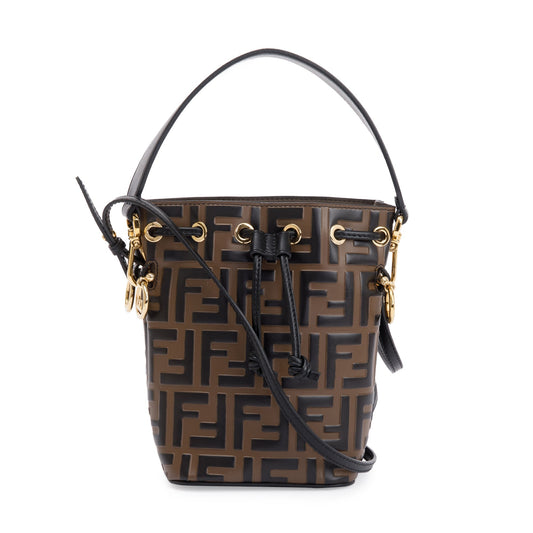 Fendi Brown FF 1974 Embossed Calfskin Leather Mini Mon Tresor Bucket Bag