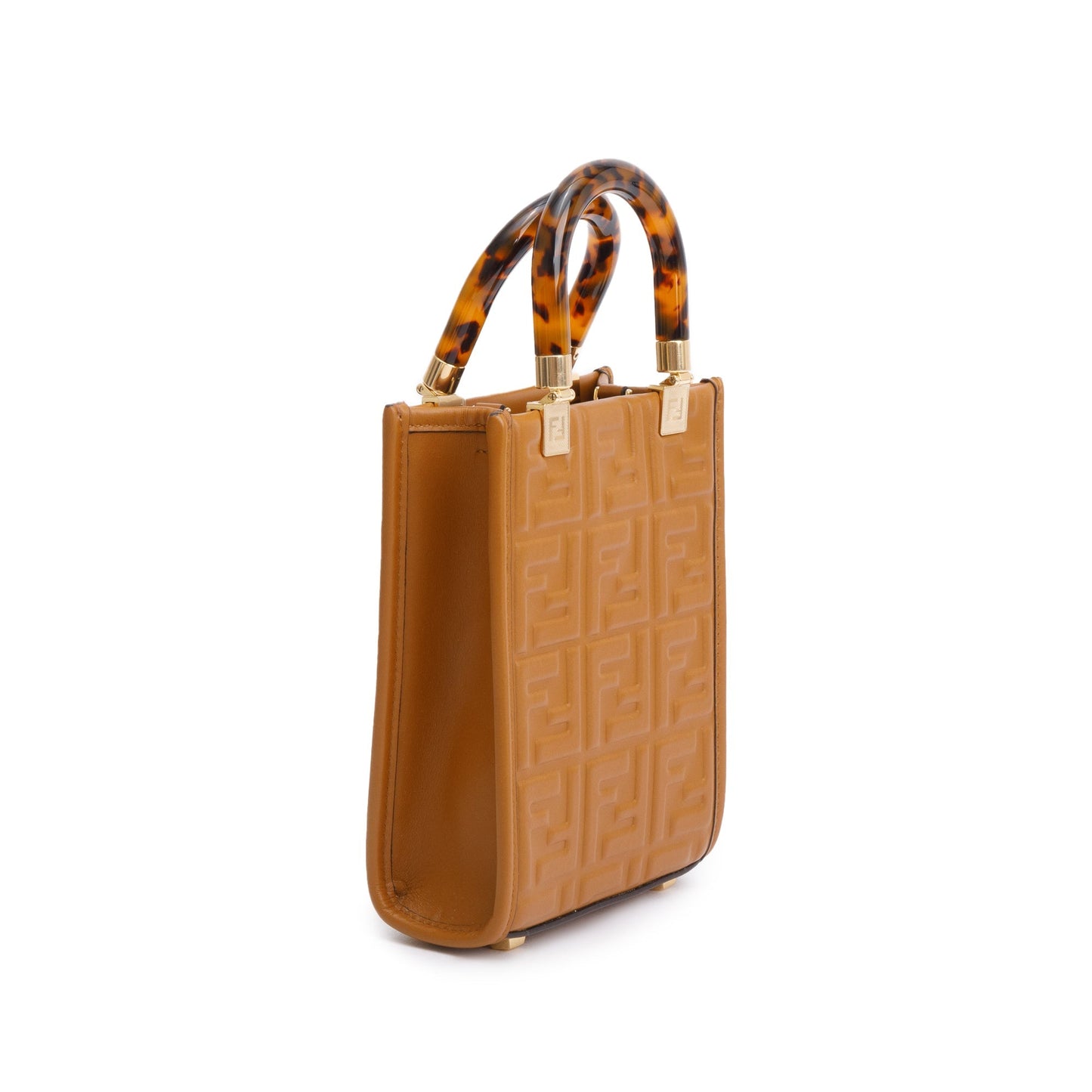 Fendi Brown FF Embossed Leather Mini Sunshine Shopper Tote