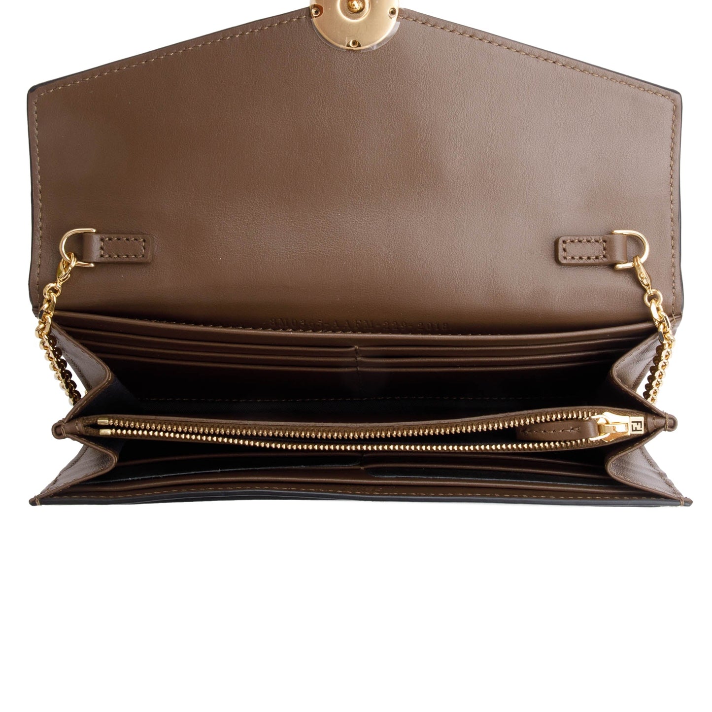 Fendi Brown FF Zucca Embossed Leather Continental Wallet on Chain