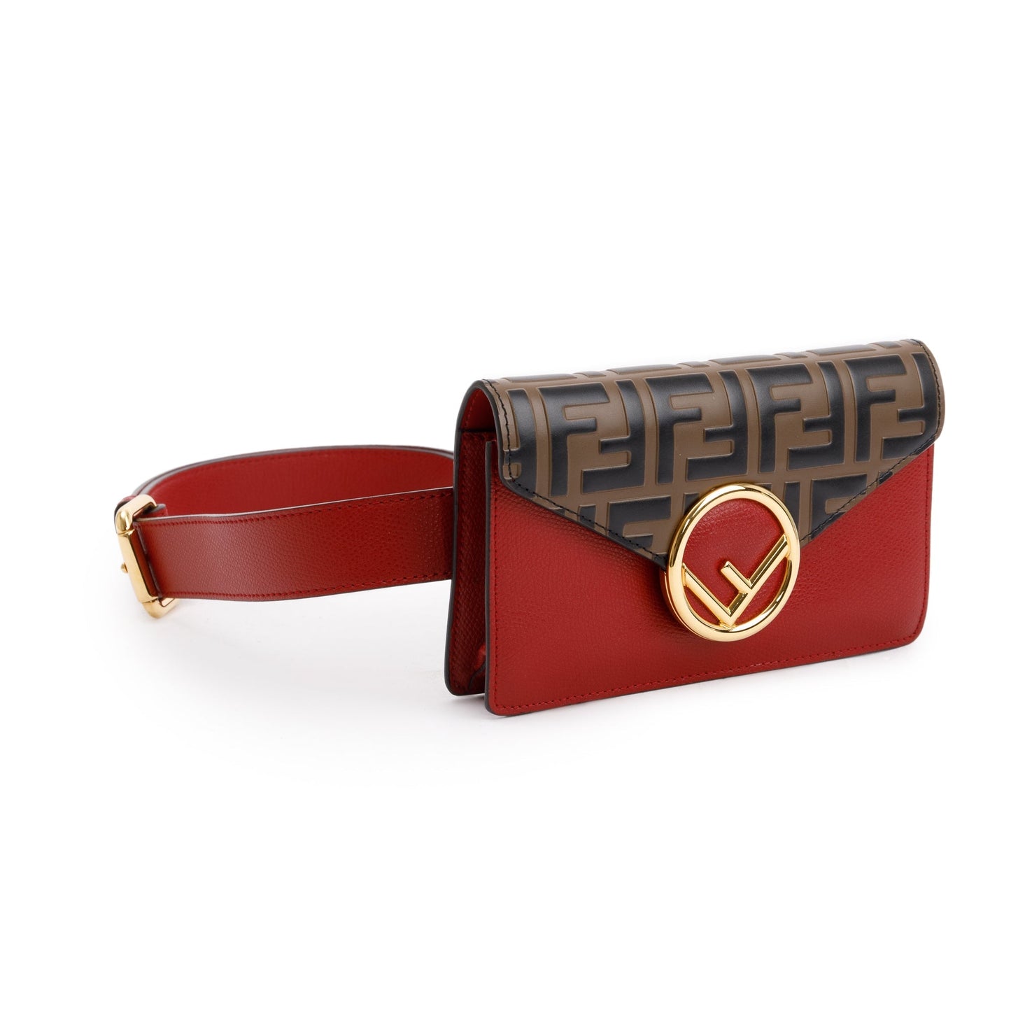 Fendi Brown FF Zucca Embossed and Red Leather F is Fendi Convertible Belt Bag