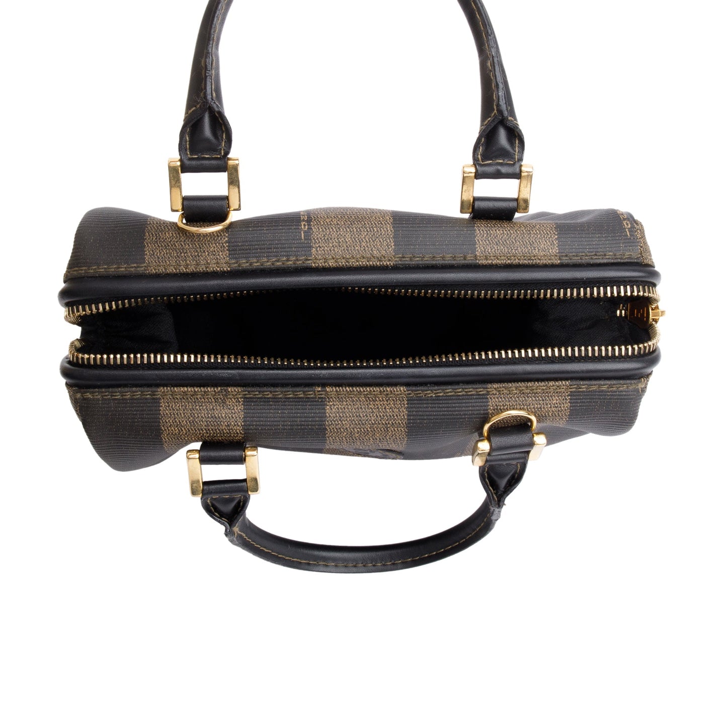 Fendi Brown Pequin Pattern Mini Boston Bag