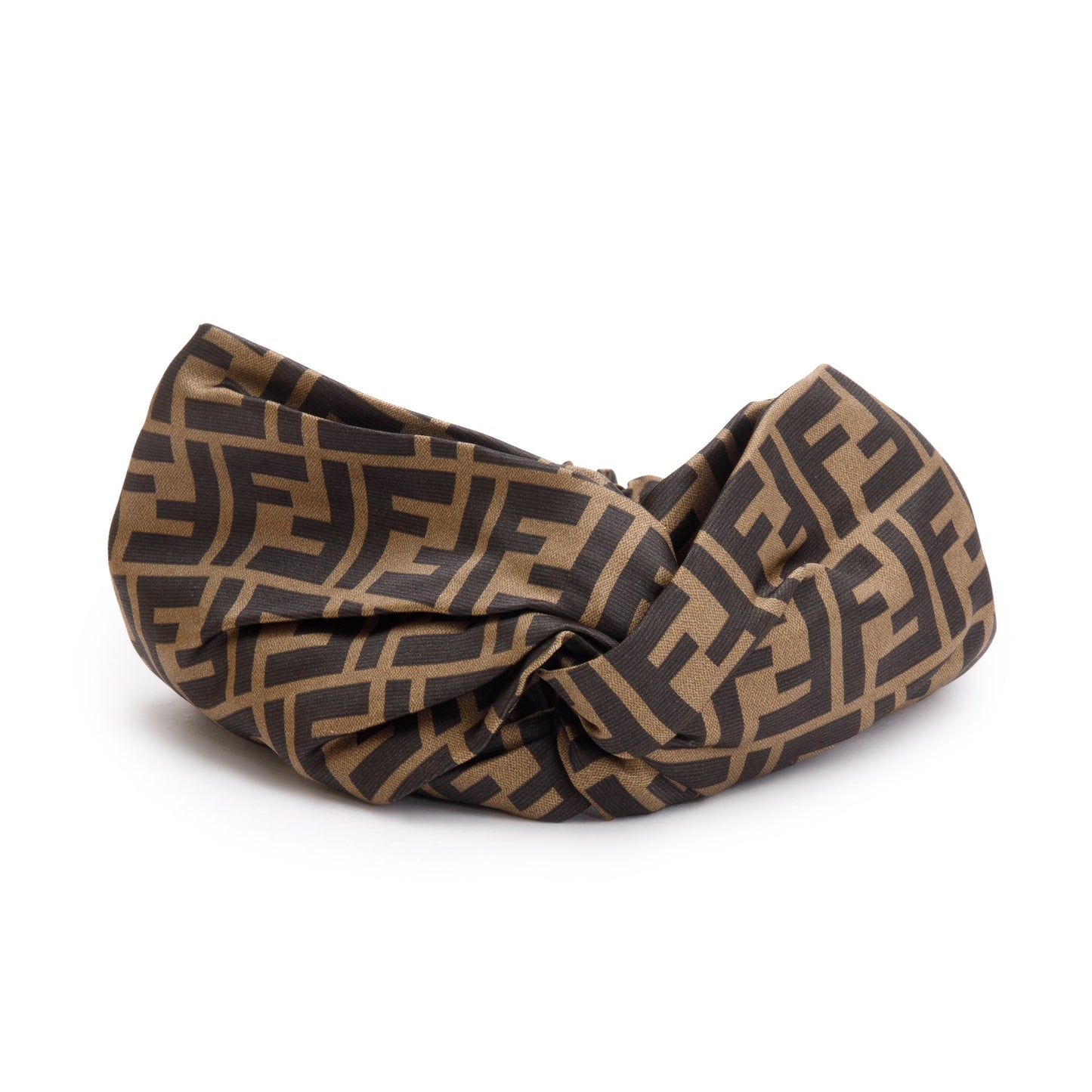 Fendi Brown Silk Zucca FF Logo Headband