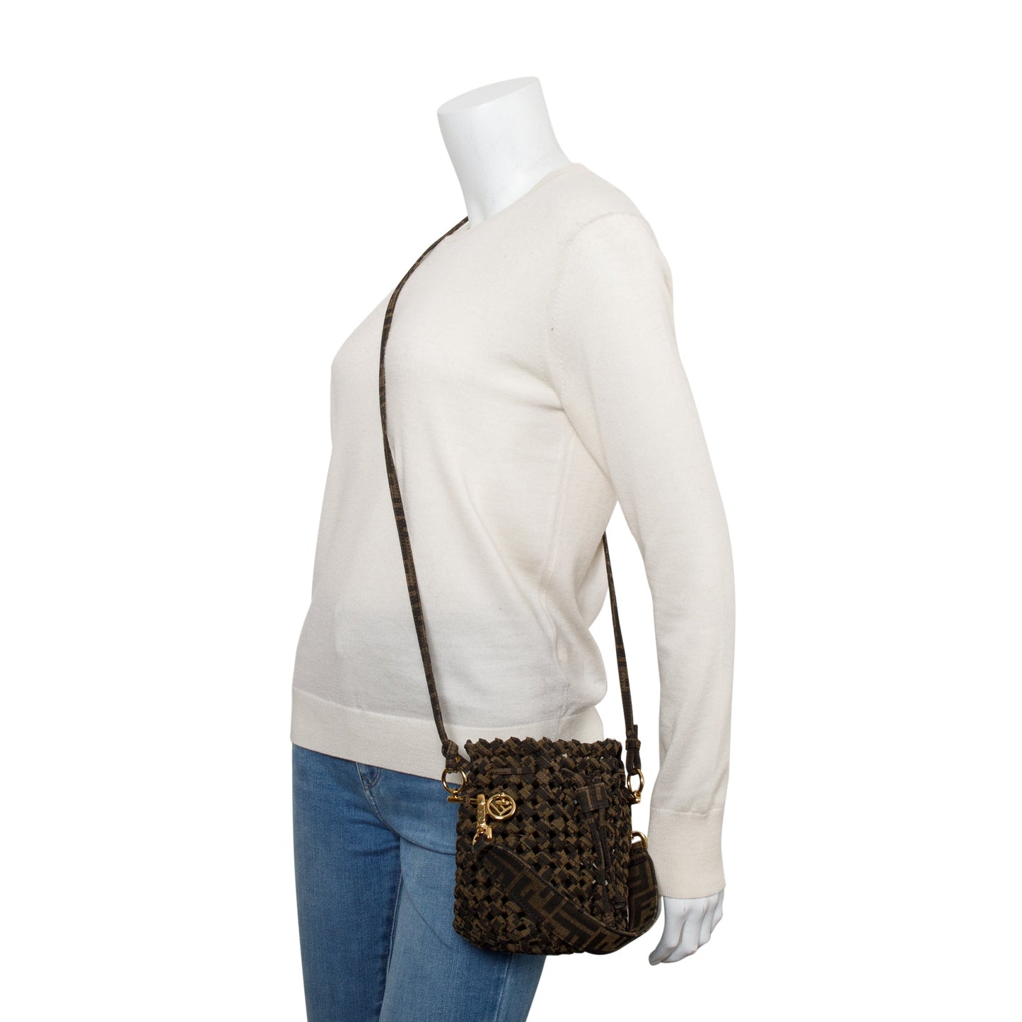 Fendi Brown Zucca Interlace Canvas Mini Mon Tresor Bucket Bag