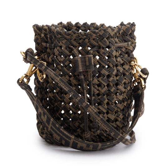 Fendi Brown Zucca Interlace Canvas Mini Mon Tresor Bucket Bag