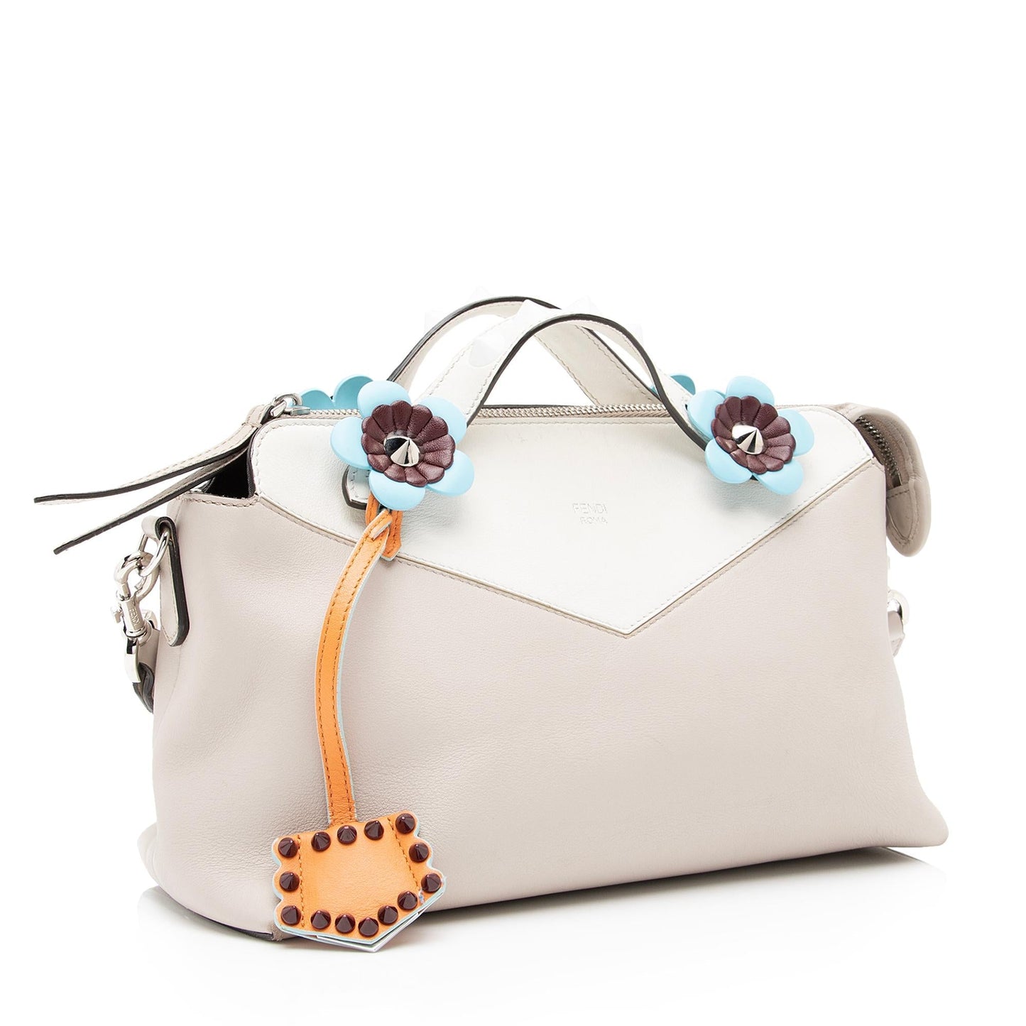 Luxury FendiCalfskin Flowerland Studded By The Way Medium Boston Bag (SHF-23632)