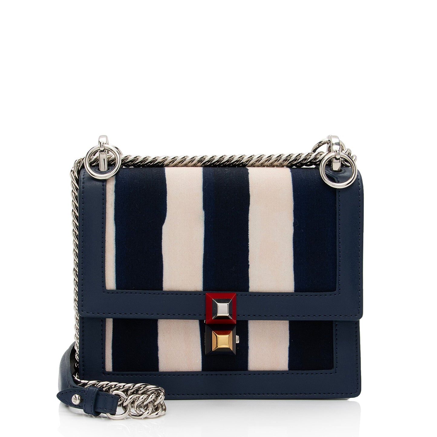 Luxury FendiCalfskin Striped Canvas Kan I Small Shoulder Bag (SHF-yQIdt1)