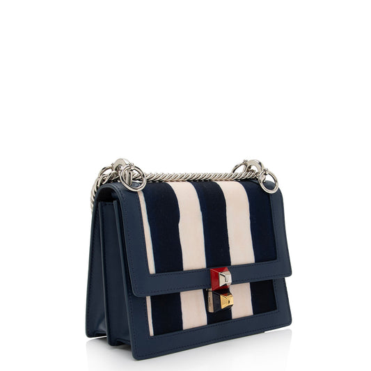 Luxury FendiCalfskin Striped Canvas Kan I Small Shoulder Bag (SHF-yQIdt1)