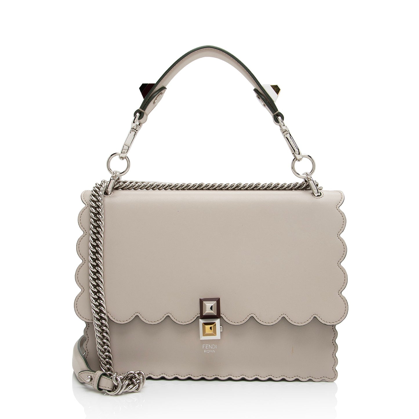 Luxury FendiCalfskin Studded Kan I Medium Shoulder Bag (SHF-23376)