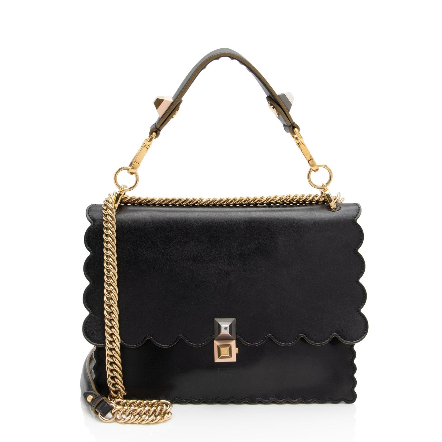 Luxury FendiCalfskin Studded Kan I Medium Shoulder Bag (SHF-boJIBf)
