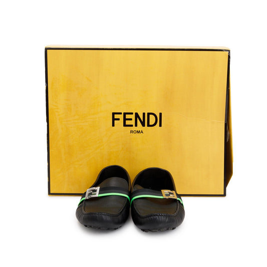 Fendi FF Black Leather Loafers, Size 11