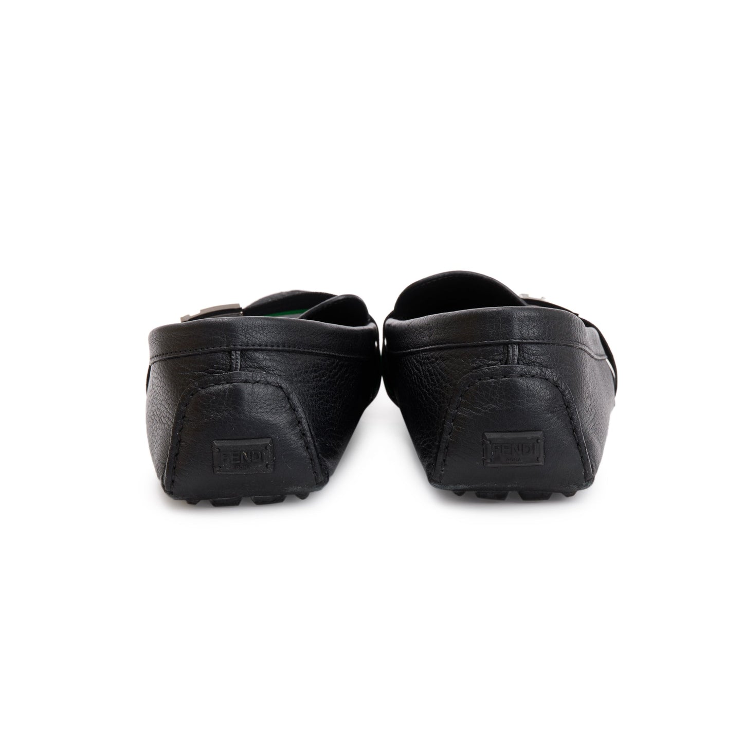 Fendi FF Black Leather Loafers, Size 11