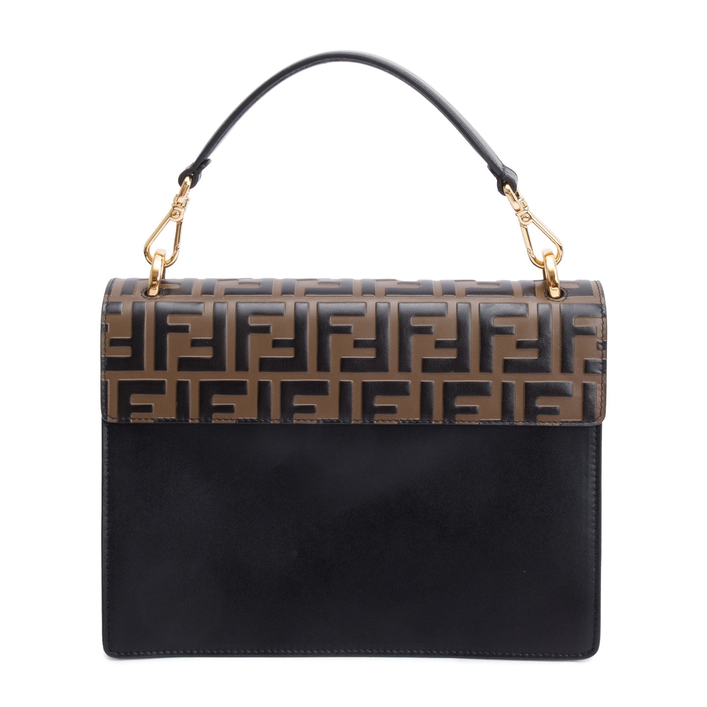Fendi FF Embossed & Black Calfskin Leather Kan I Shoulder Bag