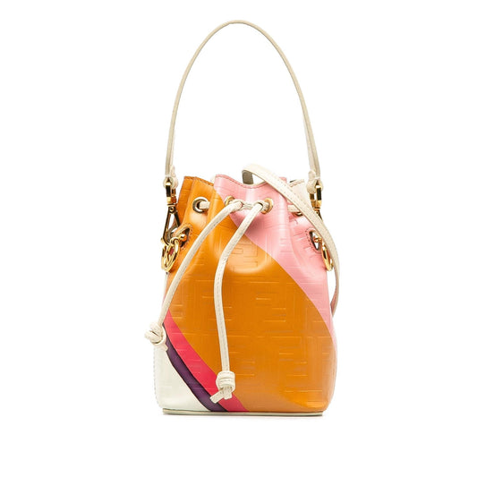 Luxury FendiFF Embossed Striped Mini Mon Tresor Bucket Bag (SHG-JrQugA)