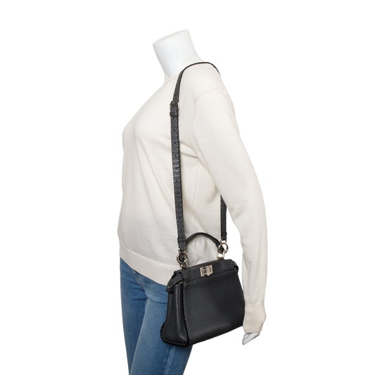 Fendi Grey Calfskin Leather Mini Selleria Peekaboo Bag