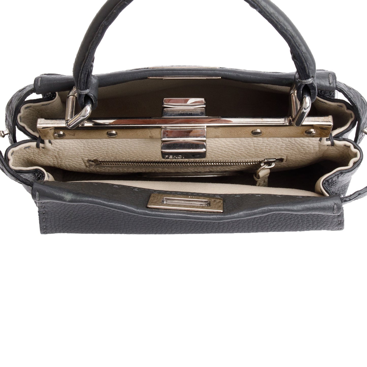 Fendi Grey Calfskin Leather Mini Selleria Peekaboo Bag