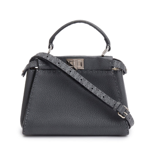 Fendi Grey Calfskin Leather Mini Selleria Peekaboo Bag