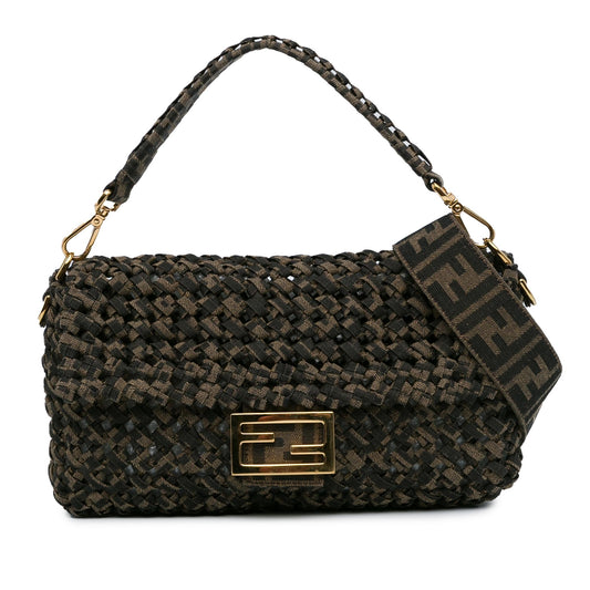 Luxury FendiInterlaced Canvas Zucca Baguette Satchel (SHG-cgXLR3)