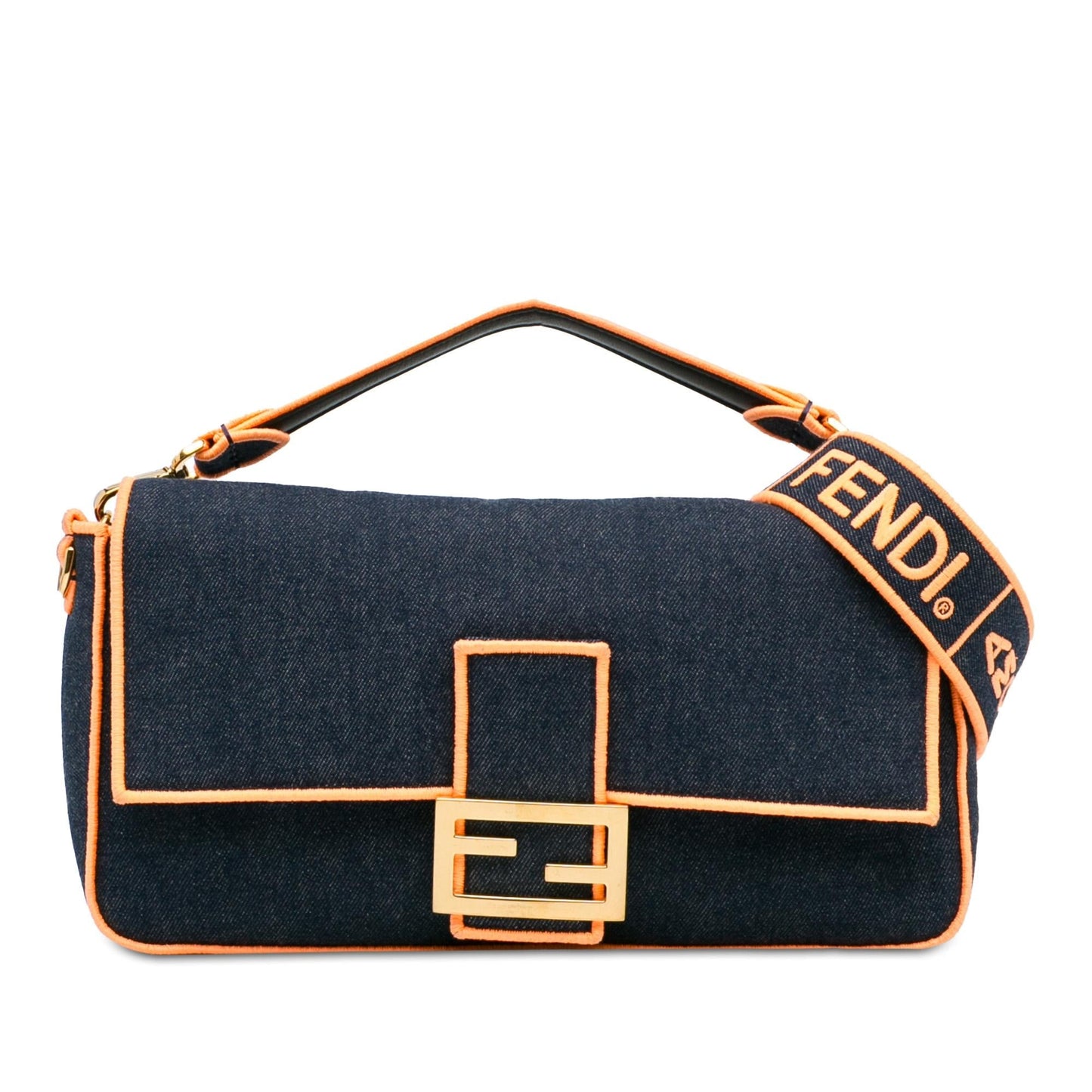 Luxury FendiLarge Denim Baguette Satchel (SHG-Fm5Rer)