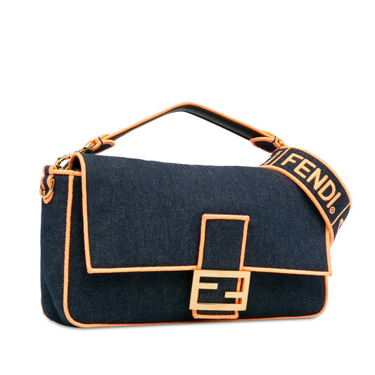 Luxury FendiLarge Denim Baguette Satchel (SHG-Fm5Rer)