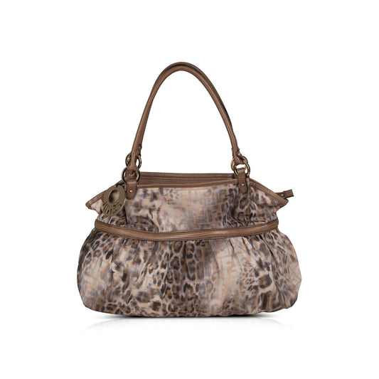 Fendi Large Lizard-Trimmed Zucca Chef Tote
