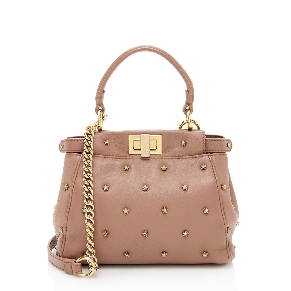 Luxury FendiLeather Crystal Peekaboo XS Shoulder Bag (SHF-19840)