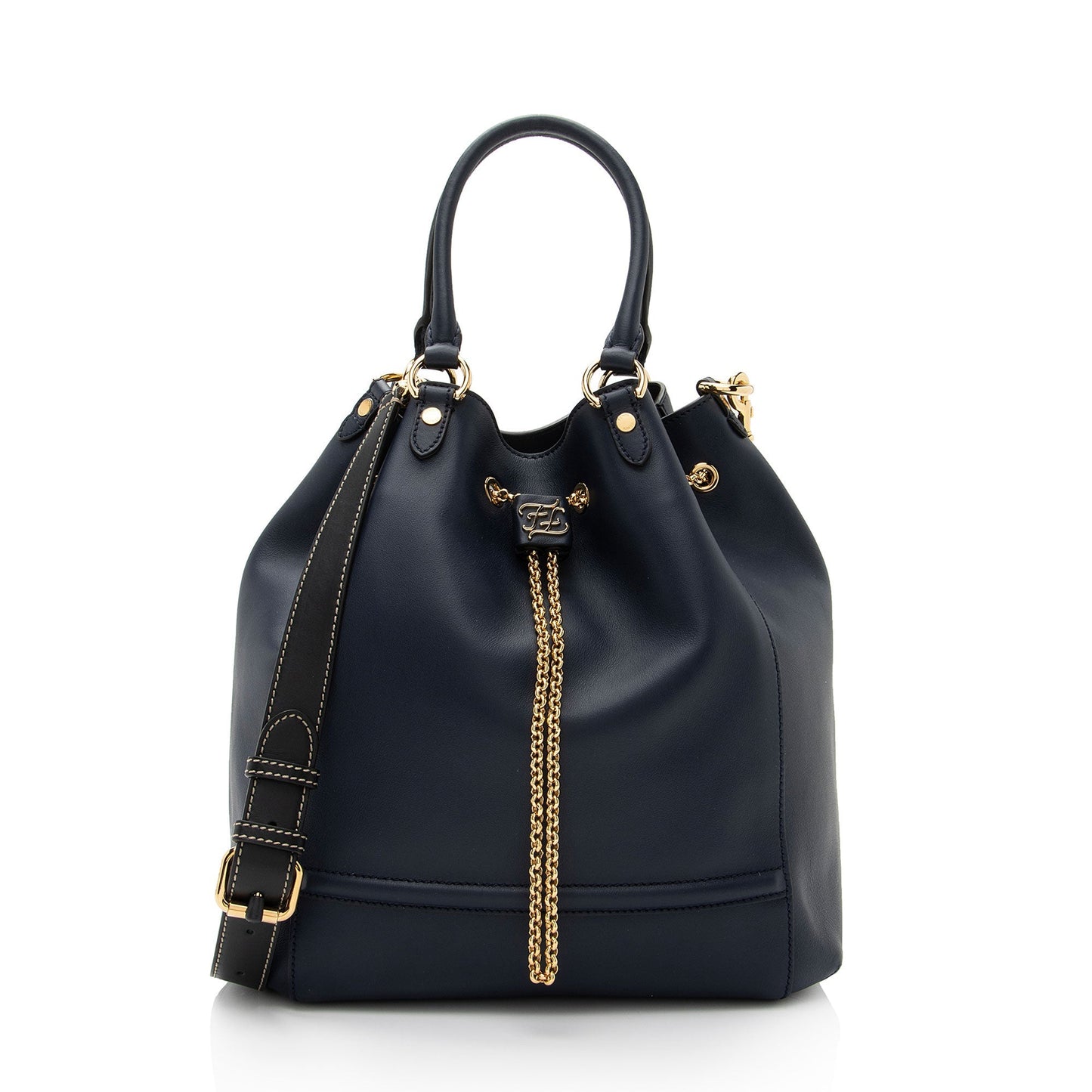 Luxury FendiLeather Karligraphy Chain Bucket Bag (SHF-9MnXHw)