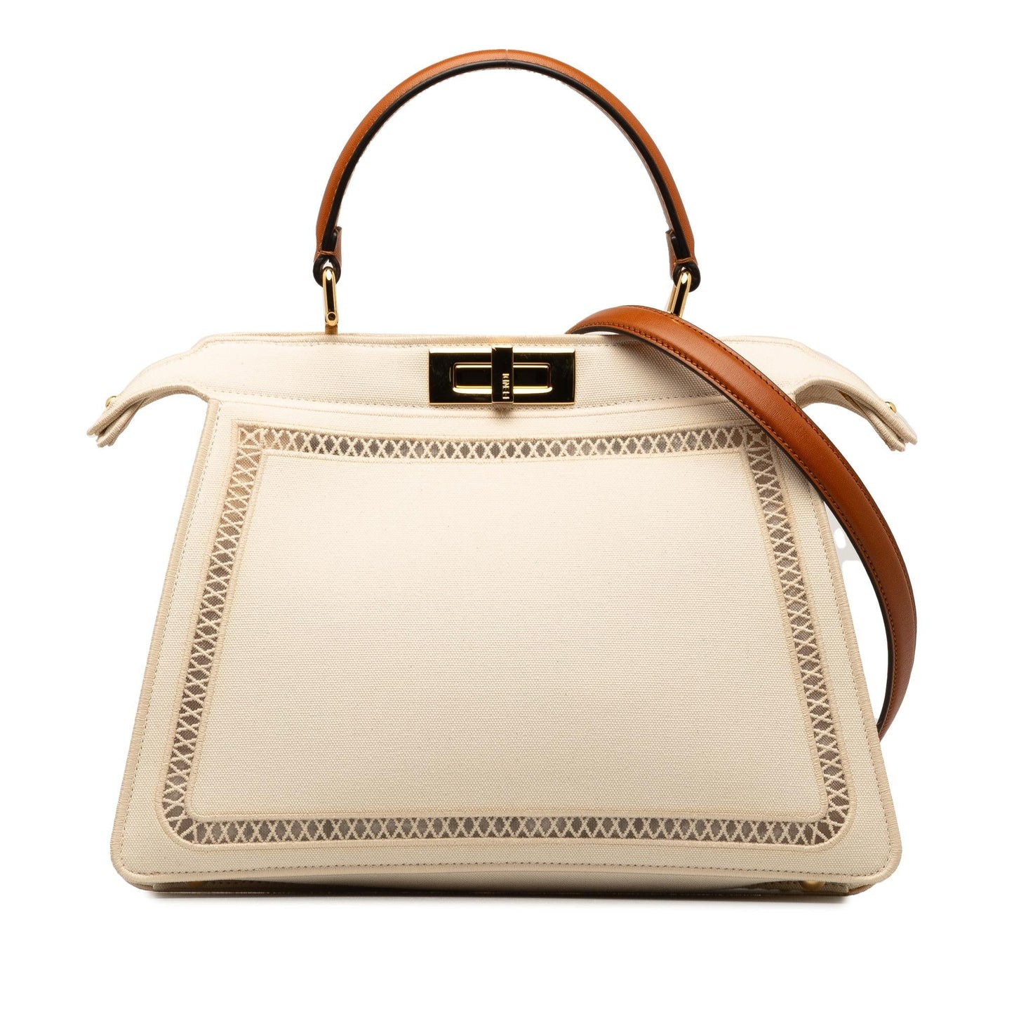 Luxury FendiMedium Canvas Peekaboo ISeeU Satchel (SHG-45WVDg)
