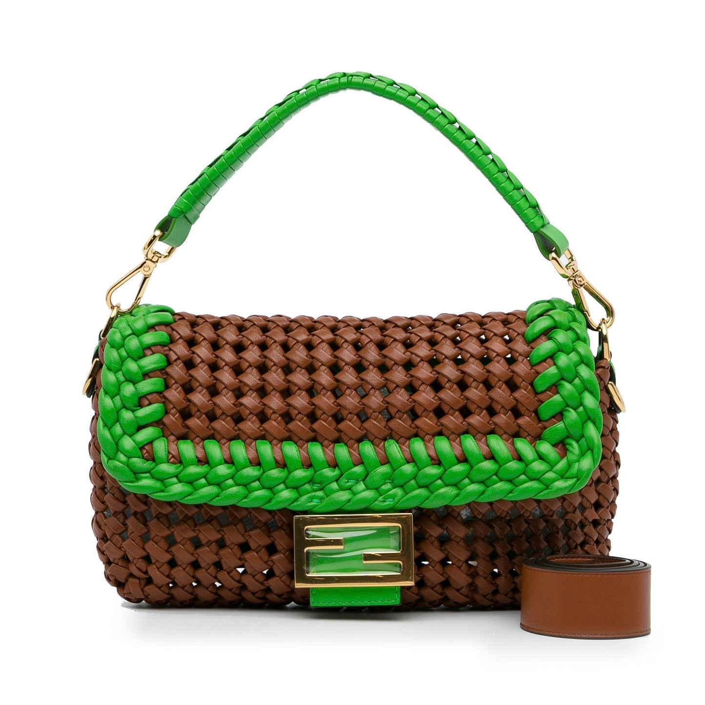 Luxury FendiMedium Woven Leather Baguette Bag (SHG-TagzzS)