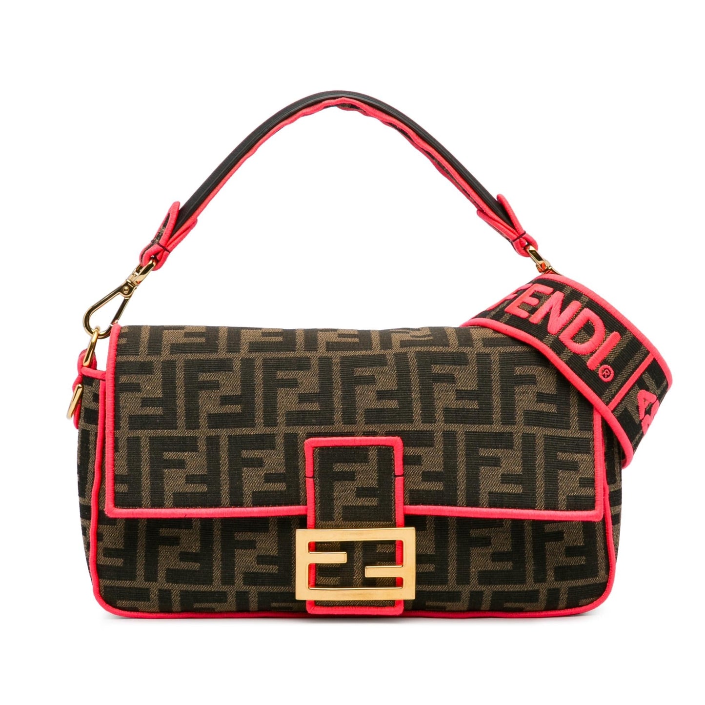 Luxury FendiMedium Zucca Fluo Trim Baguette Satchel (SHG-Ufu9VZ)