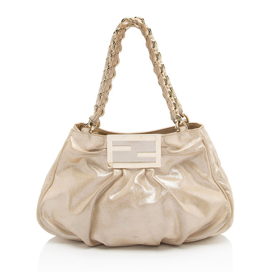 Luxury FendiMetallic Leather Mia Small Tote (SHF-a0flcj)