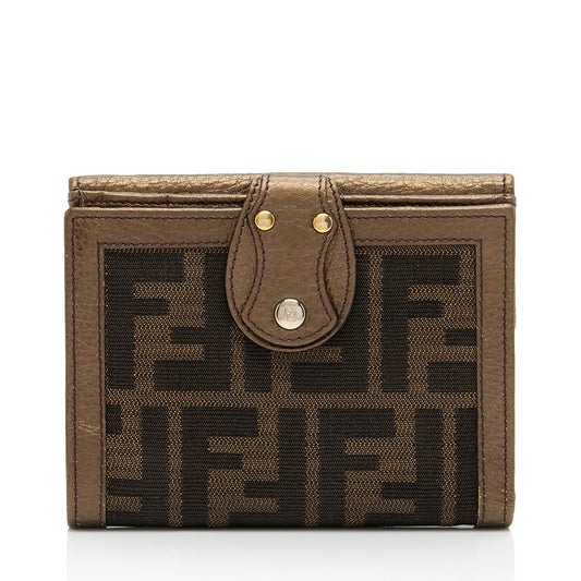 Luxury FendiMetallic Zucca Compact Wallet (SHF-JIlxwg)