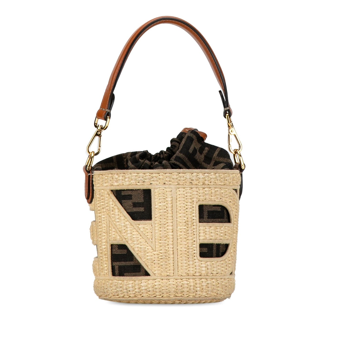 Luxury FendiMini Straw and Canvas Zucca Step Out Bag (SHG-VRfux8)
