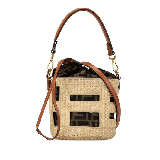 Luxury FendiMini Straw and Canvas Zucca Step Out Bag (SHG-VRfux8)