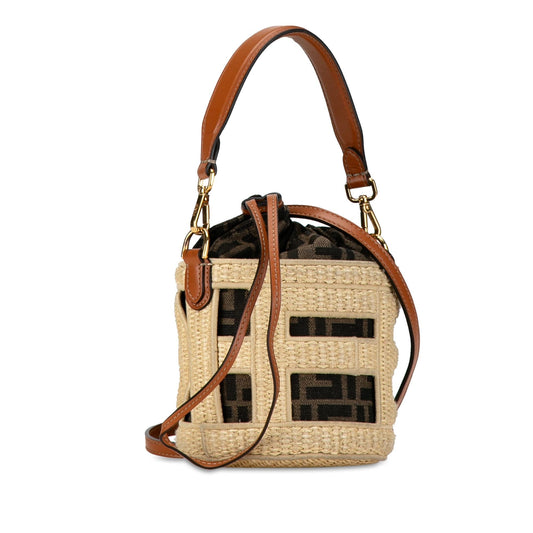 Luxury FendiMini Straw and Canvas Zucca Step Out Bag (SHG-VRfux8)