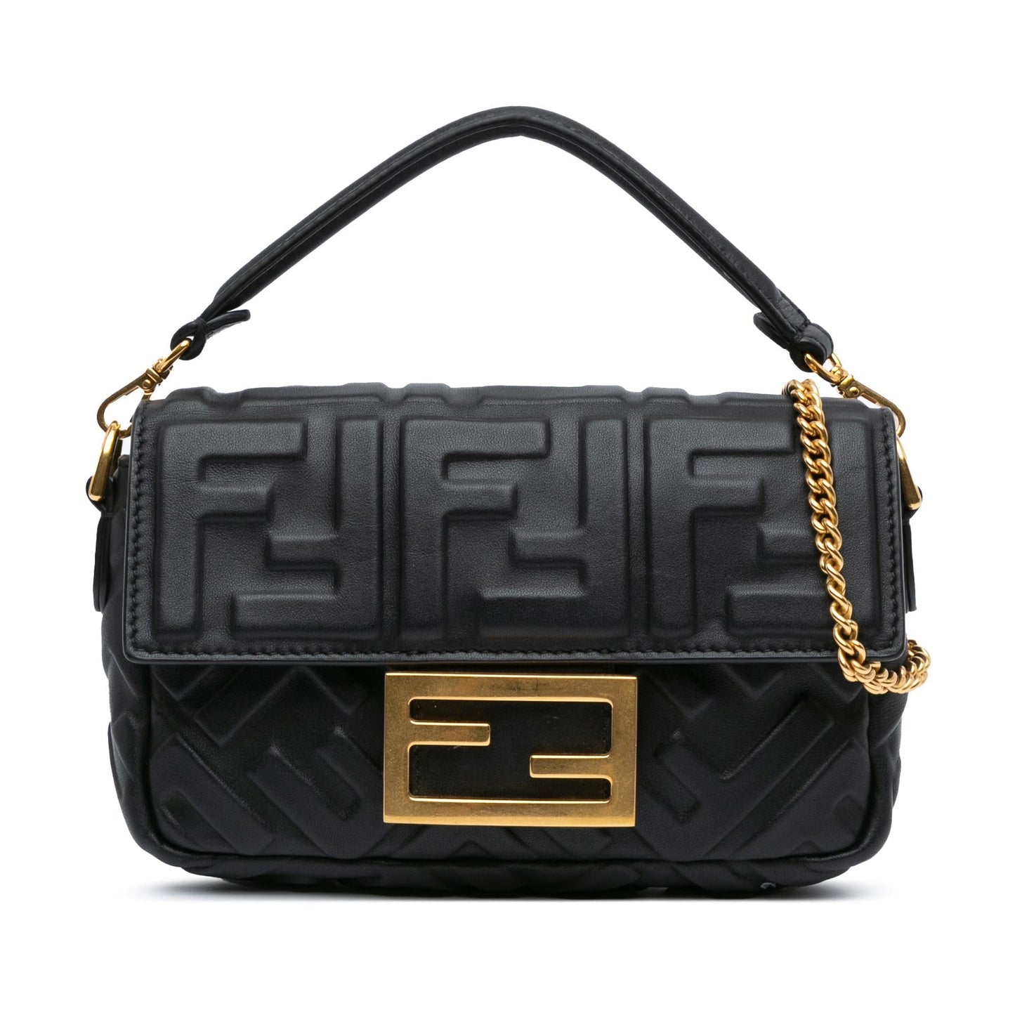 Luxury FendiMini Zucca Embossed Leather Baguette Satchel (SHG-ALnDVt)