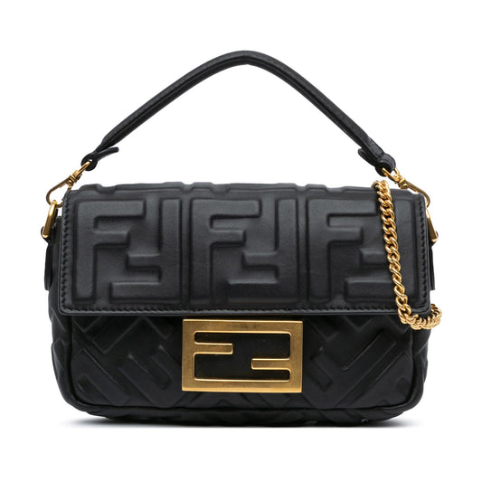 Luxury FendiMini Zucca Embossed Leather Baguette Satchel (SHG-ALnDVt)