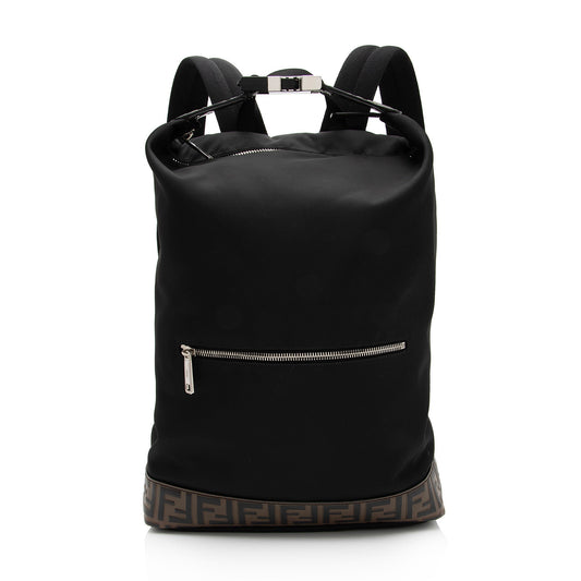 Luxury FendiNylon FF Embossed Calfskin Santander Backpack (SHF-FMXHgb)