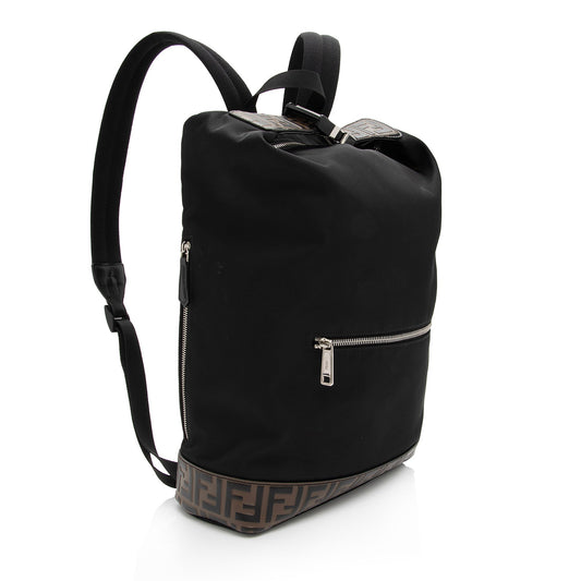 Luxury FendiNylon FF Embossed Calfskin Santander Backpack (SHF-FMXHgb)