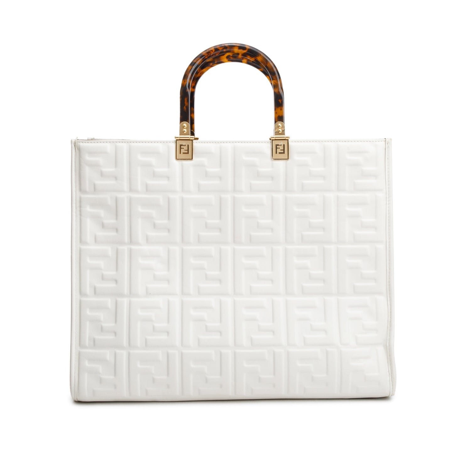 Fendi Off White Zucca FF Leather Medium Sunshine Tote Bag