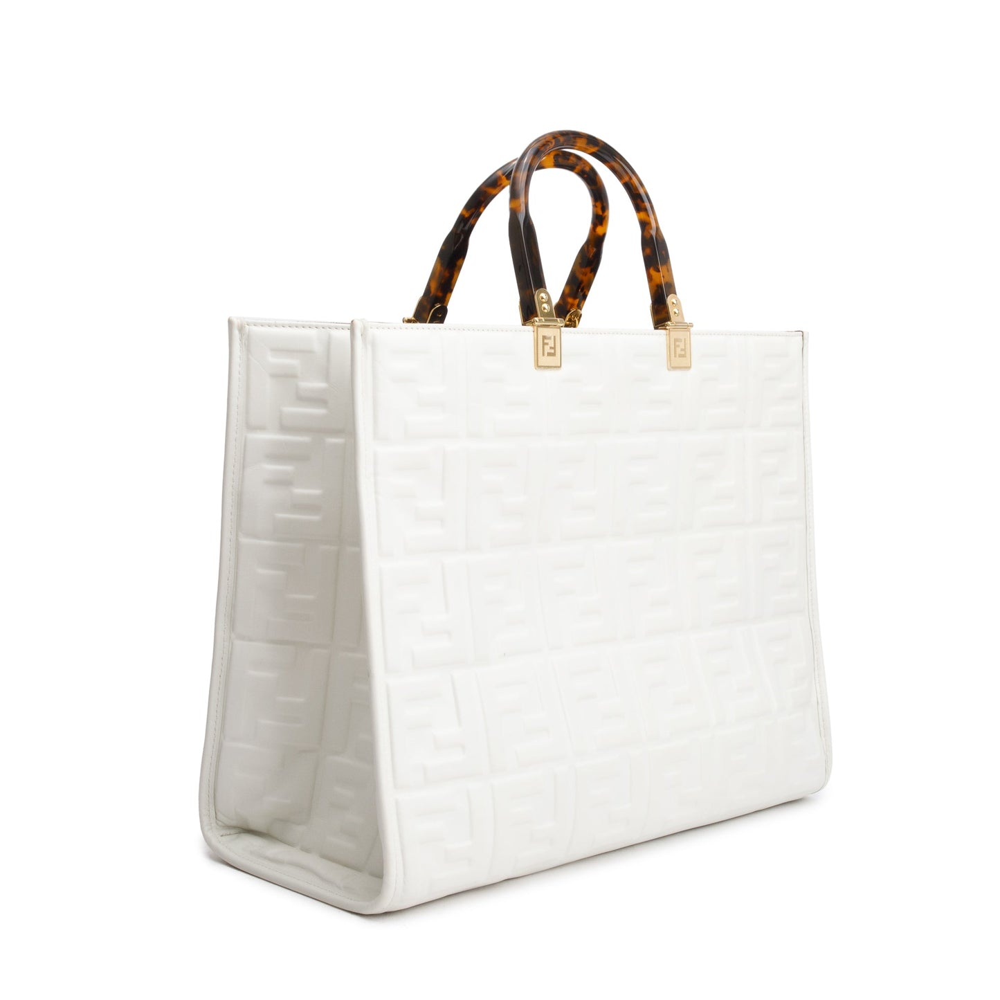 Fendi Off White Zucca FF Leather Medium Sunshine Tote Bag