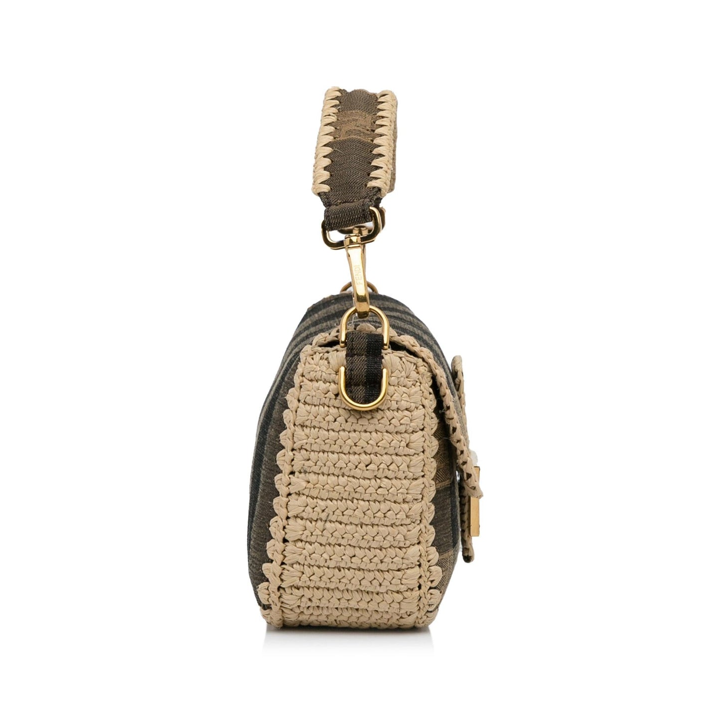 Luxury FendiPequin Canvas and Raffia Baguette (SHG-LMio6U)
