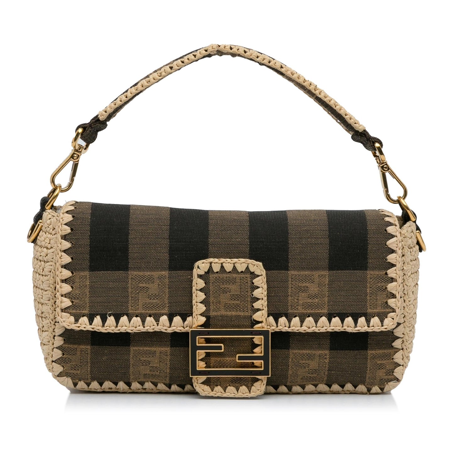 Luxury FendiPequin Canvas and Raffia Baguette (SHG-LMio6U)