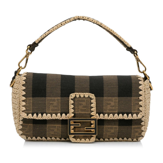 Luxury FendiPequin Canvas and Raffia Baguette (SHG-LMio6U)