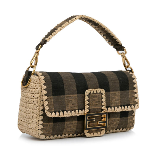 Luxury FendiPequin Canvas and Raffia Baguette (SHG-LMio6U)
