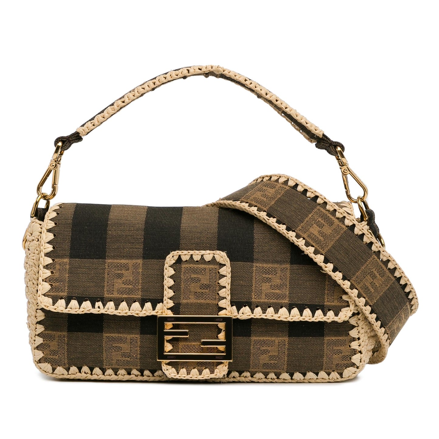 Luxury FendiPequin Canvas and Raffia Mamma Baguette (SHG-MJAC72)