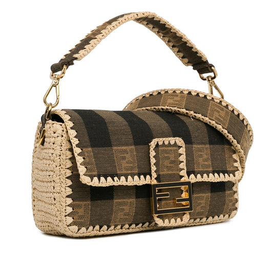 Luxury FendiPequin Canvas and Raffia Mamma Baguette (SHG-MJAC72)