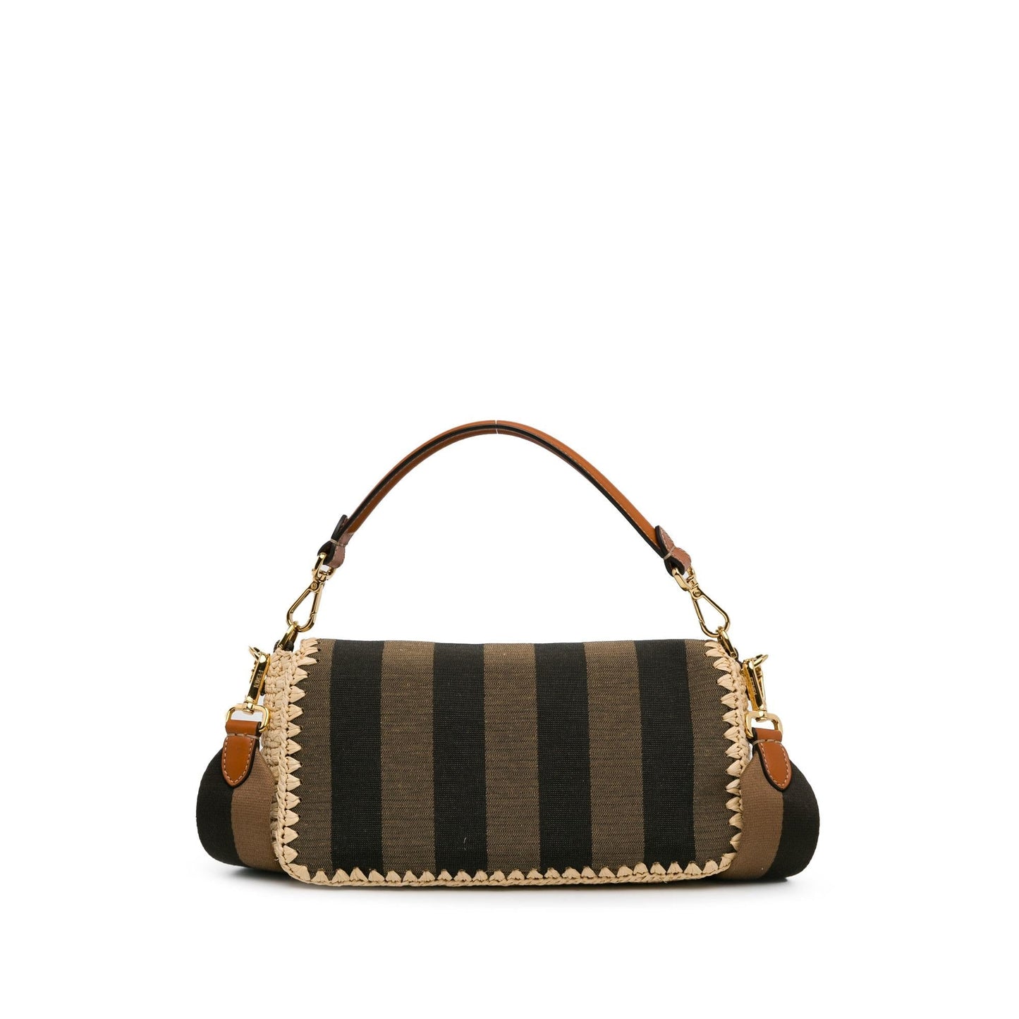 Luxury FendiPequin Gingham Canvas And Raffia Baguette Satchel (SHG-mQy3HF)