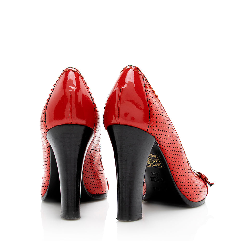 Luxury FendiPerforated Leather Buckle Detail Peep Toe Pumps - Size 6.5 / 36.5 (SHF-18590)
