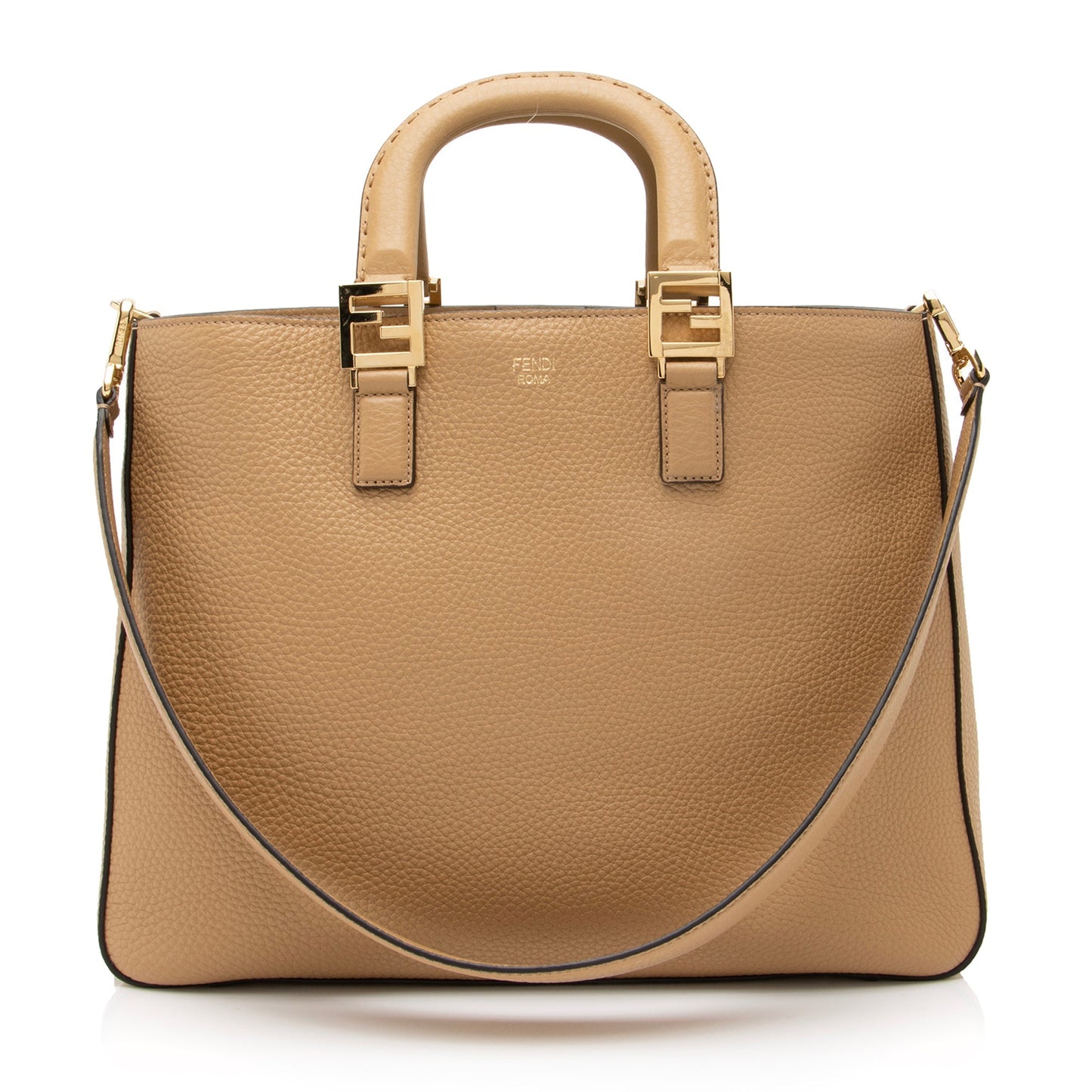 Luxury FendiCalfskin Romano Selleria FF Handle Medium Tote (SHF-23375)