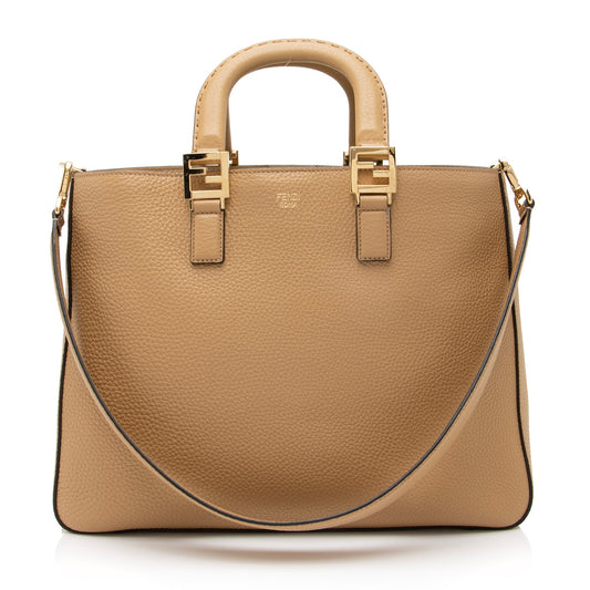Luxury FendiCalfskin Romano Selleria FF Handle Medium Tote (SHF-23375)